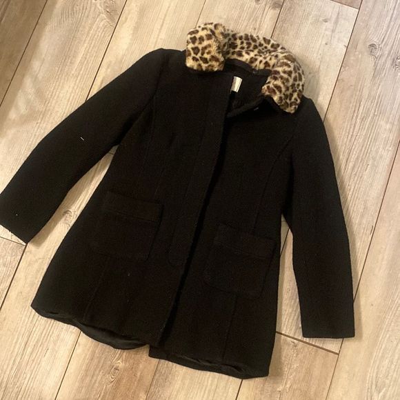 LOFT Jackets & Blazers - LOFT Size 10 Faux Fur Hood Black Pea Coat